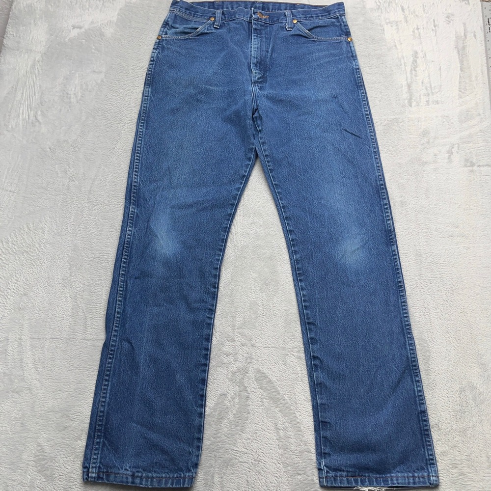 Wrangler 13MWZ Cowboy Cut Mens Blue Denim Jeans 37x34 Straight Leg Western Work